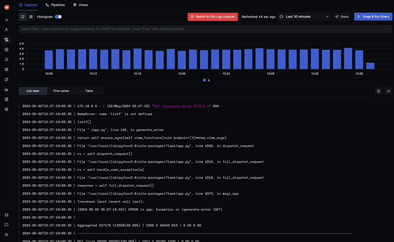 Logs Explorer in SigNoz